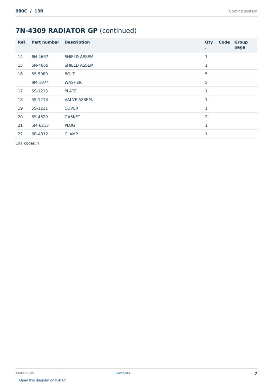 Caterpillar 980C S/N 13B Partsbook XMBP9685 (English) - sample page 7 of 10 Caterpillar 980C S/N 13B Partsbook XMBP9685 (English) - sample page 7 of 10