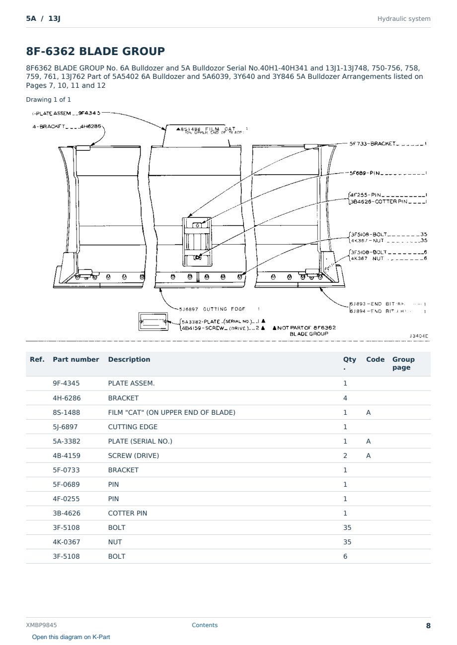 Caterpillar 5A S/N 13J Partsbook XMBP9845 (English) - sample page 8 of 10 Caterpillar 5A S/N 13J Partsbook XMBP9845 (English) - sample page 8 of 10