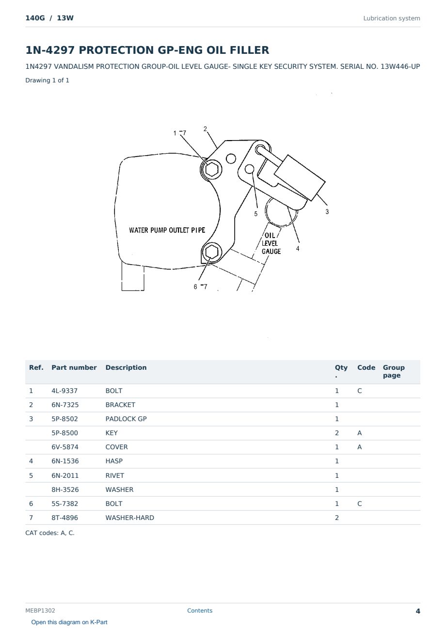 Caterpillar 140G S/N 13W Partsbook MEBP1302 (English) - sample page 4 of 10 Caterpillar 140G S/N 13W Partsbook MEBP1302 (English) - sample page 4 of 10