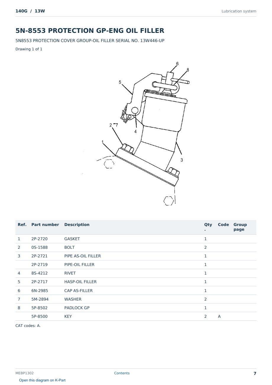 Caterpillar 140G S/N 13W Partsbook MEBP1302 (English) - sample page 7 of 10 Caterpillar 140G S/N 13W Partsbook MEBP1302 (English) - sample page 7 of 10
