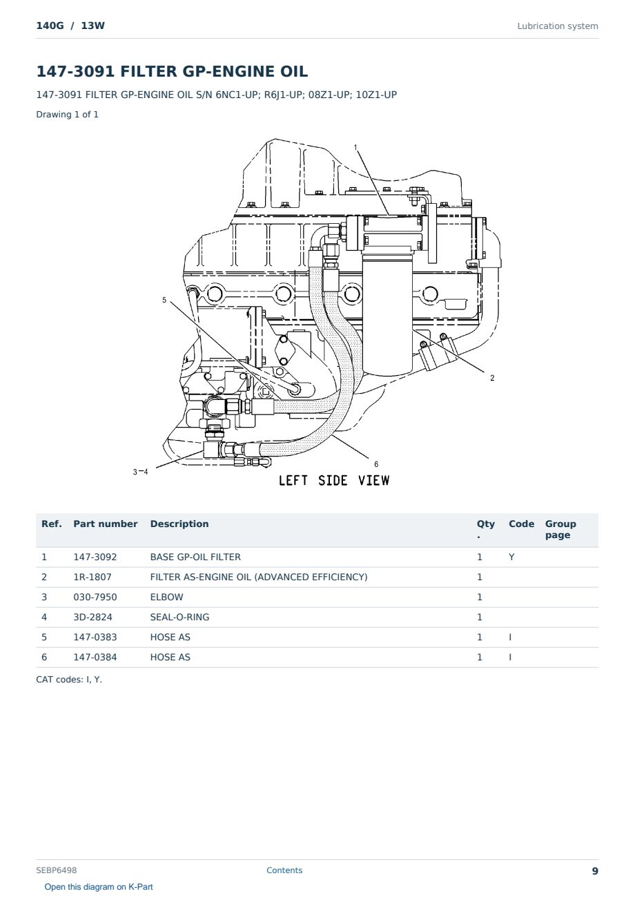 Caterpillar 140G S/N 13W Partsbook SEBP6498 (English) - sample page 9 of 10 Caterpillar 140G S/N 13W Partsbook SEBP6498 (English) - sample page 9 of 10