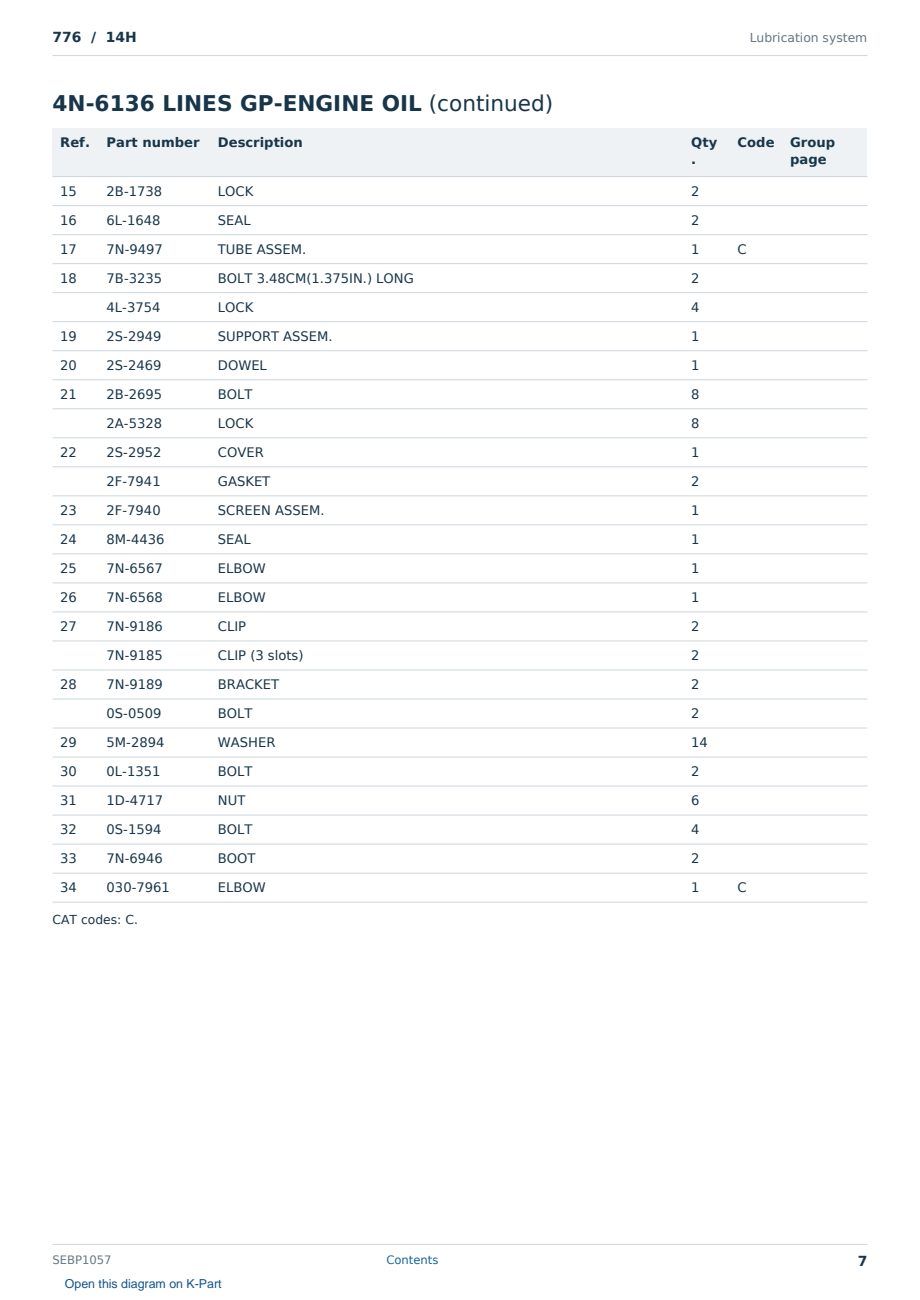 Caterpillar 776 S/N 14H Partsbook SEBP1057 (English) - sample page 7 of 10 Caterpillar 776 S/N 14H Partsbook SEBP1057 (English) - sample page 7 of 10