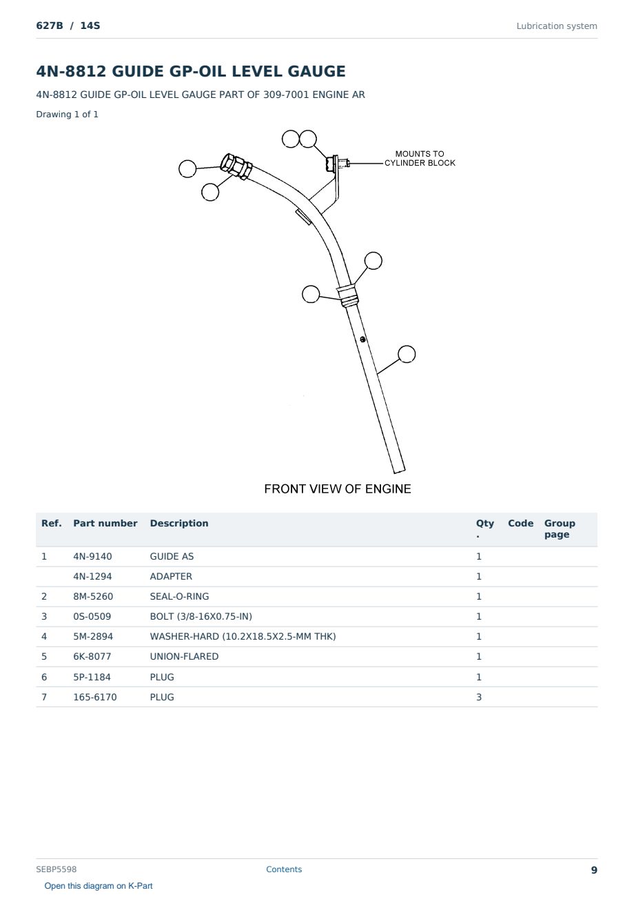 Caterpillar 627B S/N 14S Partsbook SEBP5598 (English) - sample page 9 of 10 Caterpillar 627B S/N 14S Partsbook SEBP5598 (English) - sample page 9 of 10