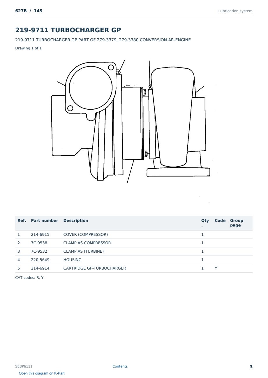 Caterpillar 627B S/N 14S Partsbook SEBP6111 (English) - sample page 3 of 10 Caterpillar 627B S/N 14S Partsbook SEBP6111 (English) - sample page 3 of 10