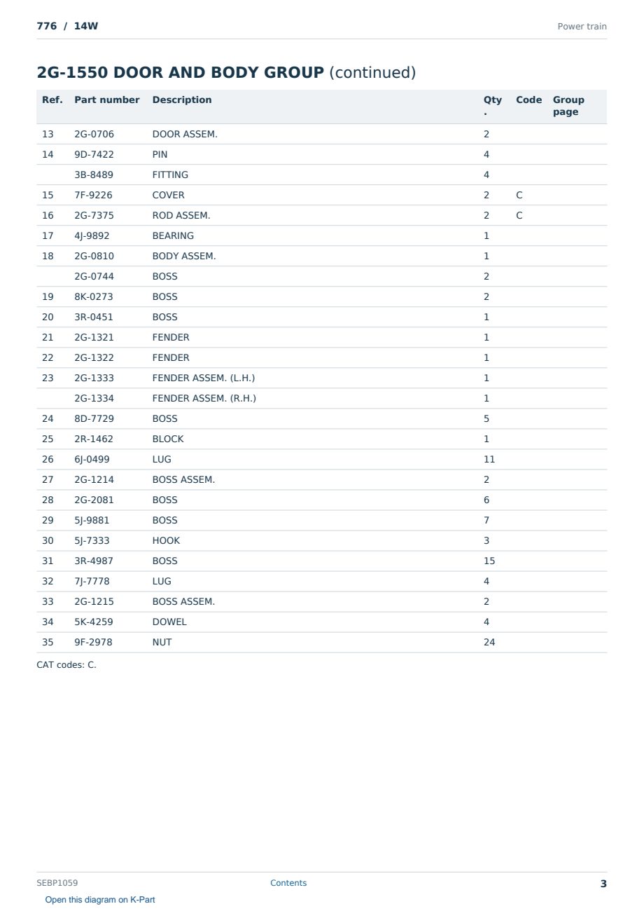 Caterpillar 776 S/N 14W Partsbook SEBP1059 (English) - sample page 3 of 10 Caterpillar 776 S/N 14W Partsbook SEBP1059 (English) - sample page 3 of 10