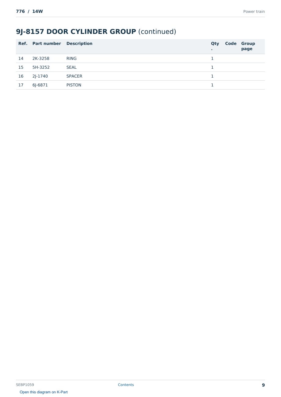 Caterpillar 776 S/N 14W Partsbook SEBP1059 (English) - sample page 9 of 10 Caterpillar 776 S/N 14W Partsbook SEBP1059 (English) - sample page 9 of 10