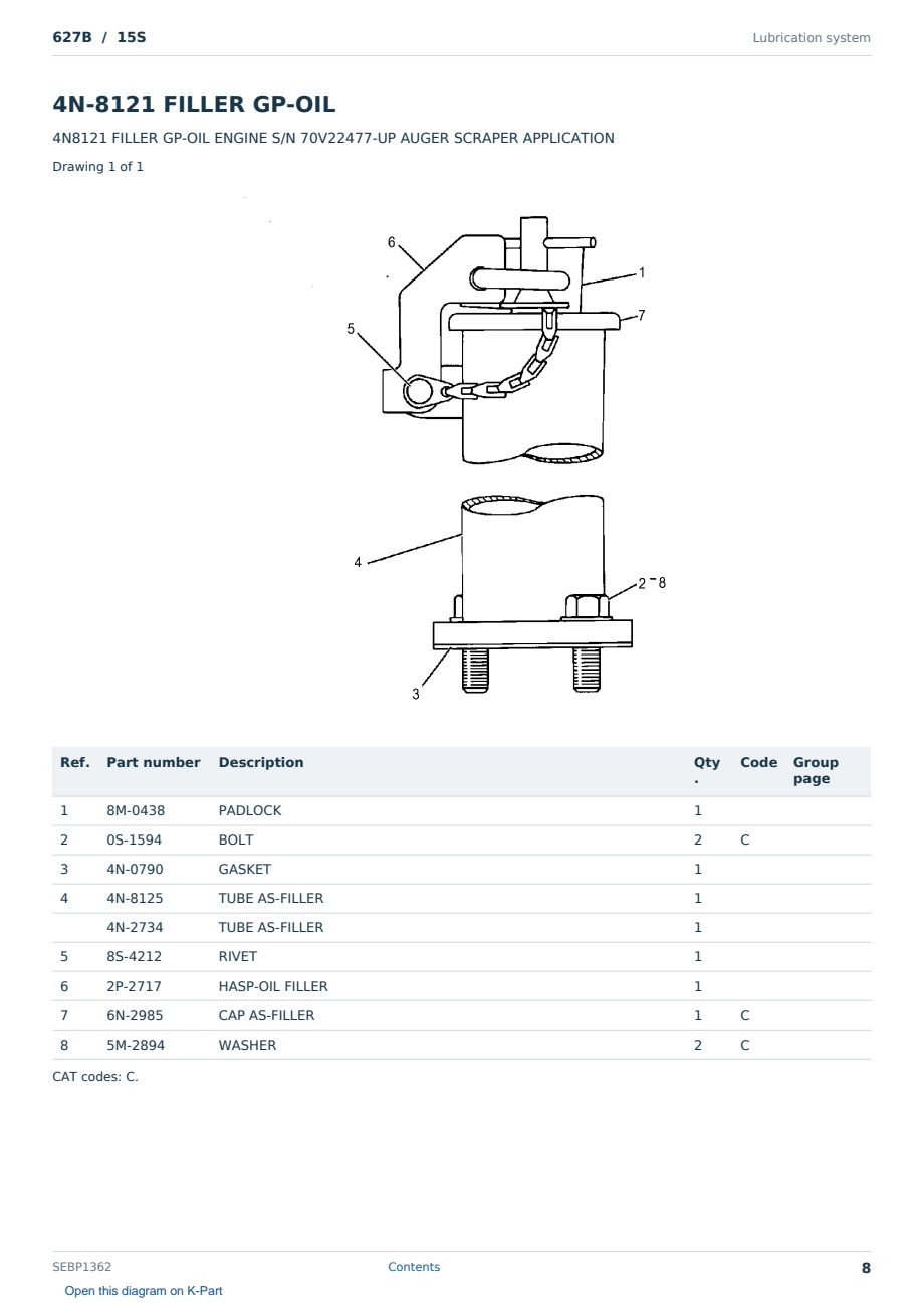 Caterpillar 627B S/N 15S Partsbook SEBP1362 (English) - sample page 8 of 10 Caterpillar 627B S/N 15S Partsbook SEBP1362 (English) - sample page 8 of 10