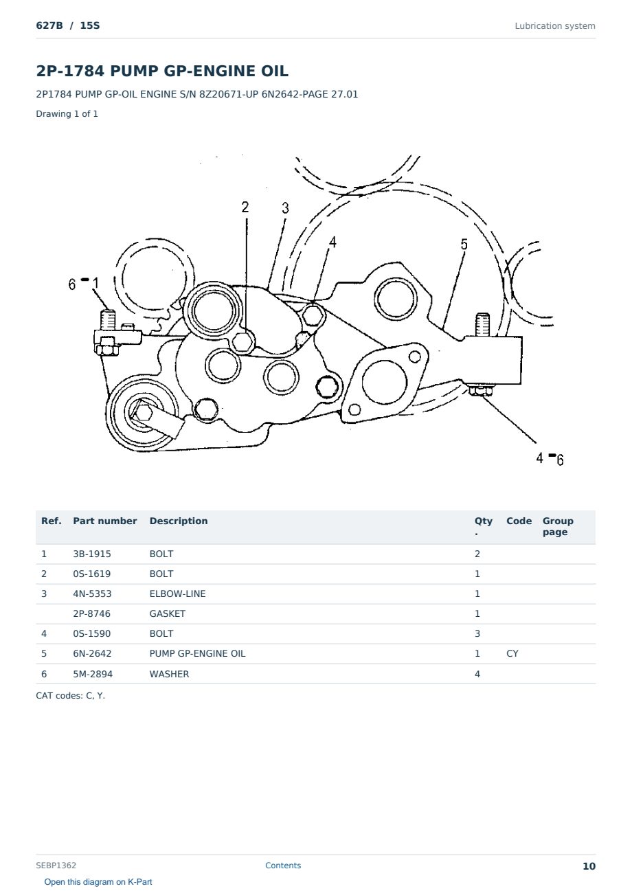 Caterpillar 627B S/N 15S Partsbook SEBP1362 (English) - sample page 10 of 10 Caterpillar 627B S/N 15S Partsbook SEBP1362 (English) - sample page 10 of 10