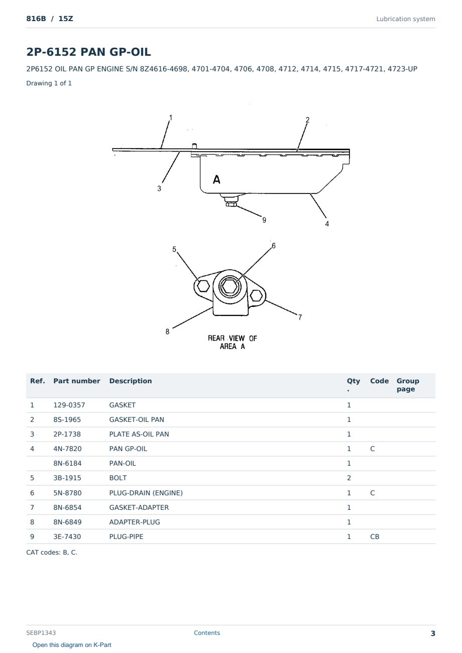 Caterpillar 816B S/N 15Z Partsbook SEBP1343 (English) - sample page 3 of 10 Caterpillar 816B S/N 15Z Partsbook SEBP1343 (English) - sample page 3 of 10