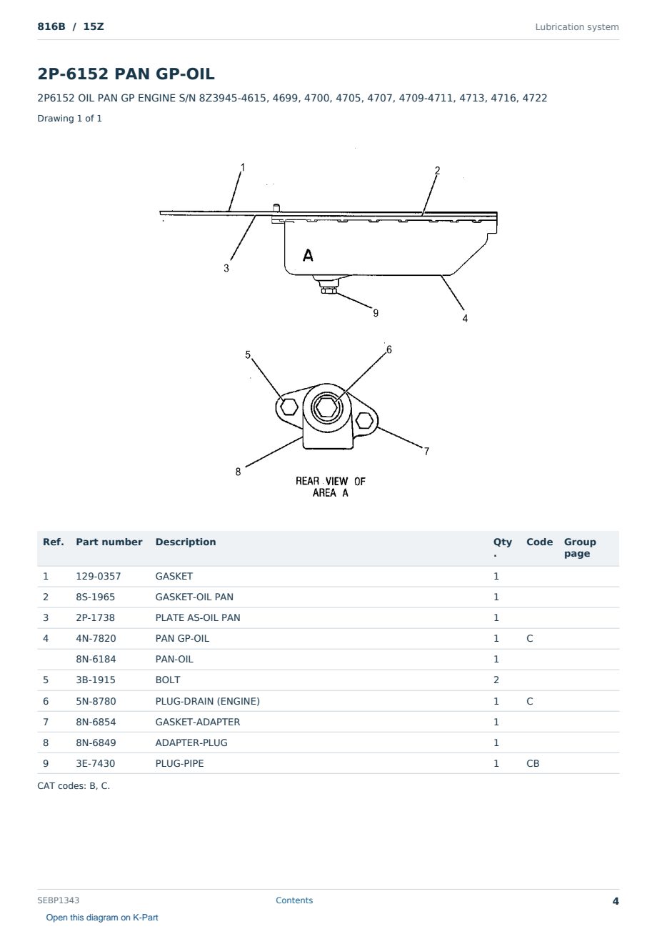Caterpillar 816B S/N 15Z Partsbook SEBP1343 (English) - sample page 4 of 10 Caterpillar 816B S/N 15Z Partsbook SEBP1343 (English) - sample page 4 of 10