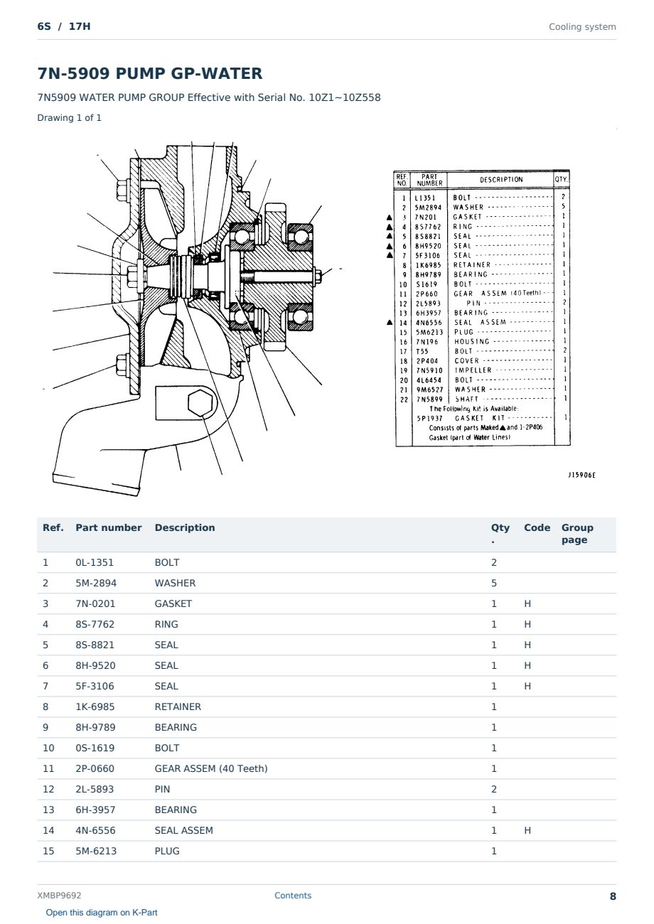 Caterpillar 6S S/N 17H Partsbook XMBP9692 (English) - sample page 8 of 10 Caterpillar 6S S/N 17H Partsbook XMBP9692 (English) - sample page 8 of 10