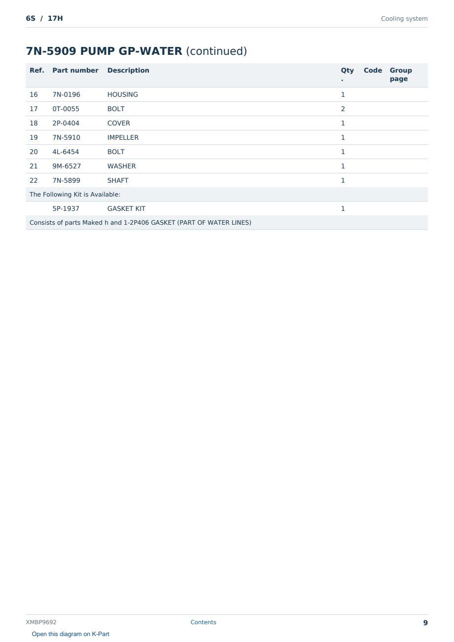 Caterpillar 6S S/N 17H Partsbook XMBP9692 (English) - sample page 9 of 10 Caterpillar 6S S/N 17H Partsbook XMBP9692 (English) - sample page 9 of 10