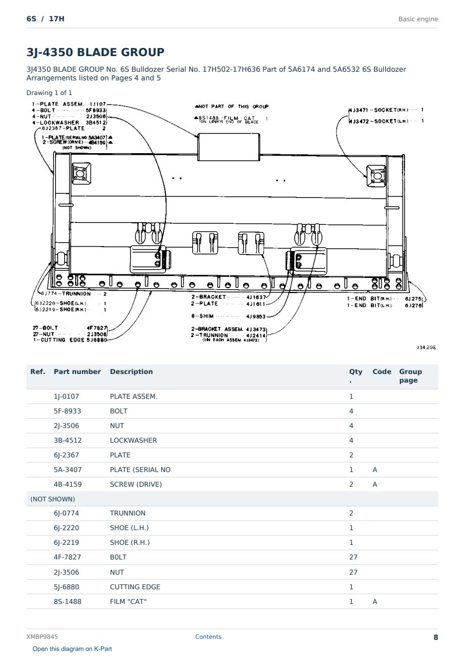 Caterpillar 6S S/N 17H Partsbook XMBP9845 (English) - sample page 8 of 10 Caterpillar 6S S/N 17H Partsbook XMBP9845 (English) - sample page 8 of 10