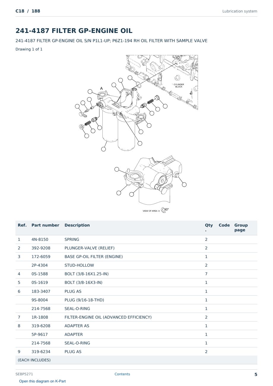 Caterpillar C18 S/N 188 Partsbook SEBP5271 (English) - sample page 5 of 10 Caterpillar C18 S/N 188 Partsbook SEBP5271 (English) - sample page 5 of 10