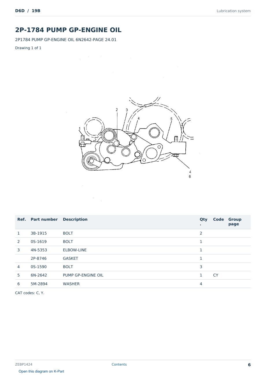 Caterpillar D6D S/N 19B Partsbook ZEBP1424 (English) - sample page 6 of 10 Caterpillar D6D S/N 19B Partsbook ZEBP1424 (English) - sample page 6 of 10