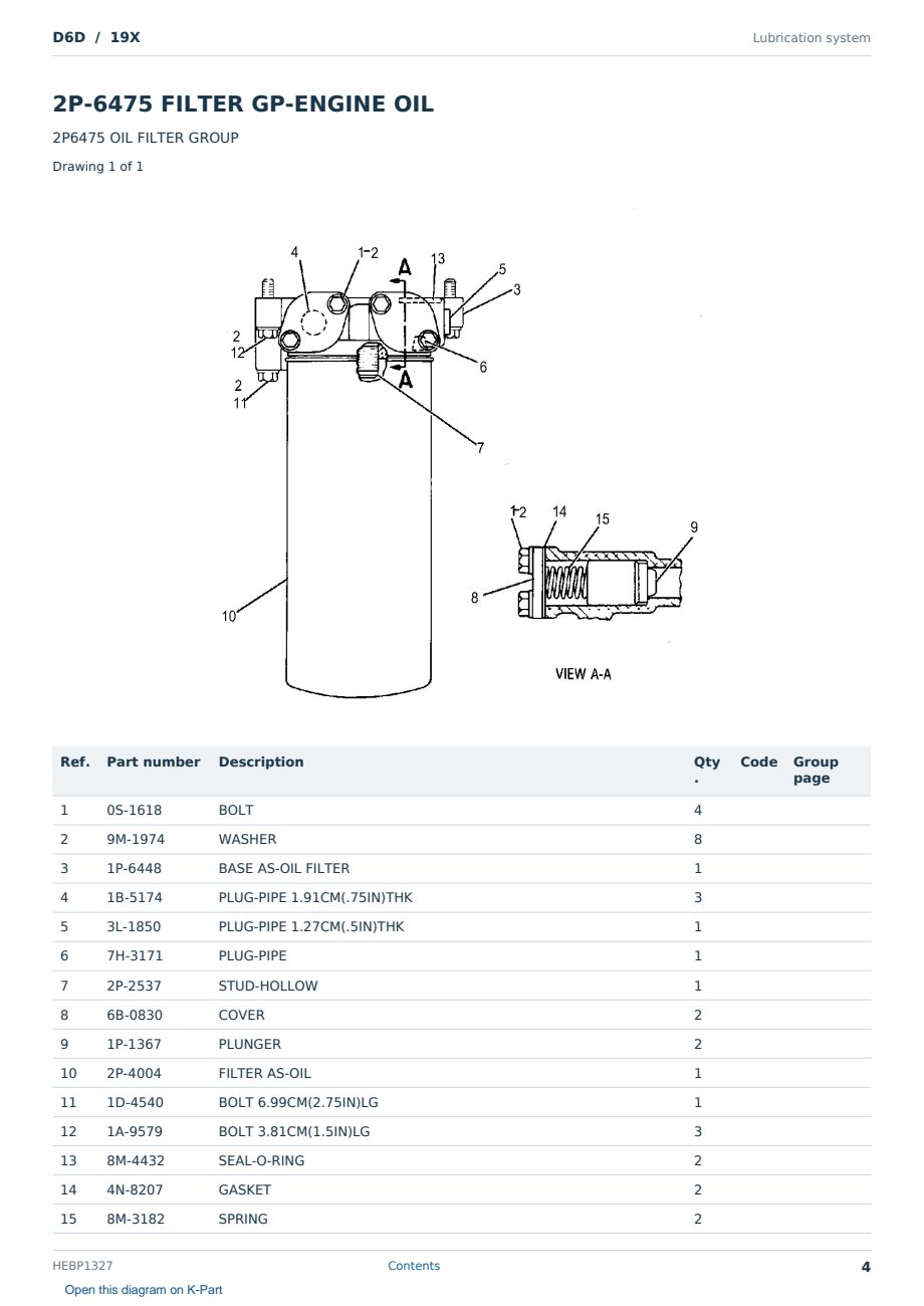 Caterpillar D6D S/N 19X Partsbook HEBP1327 (English) - sample page 4 of 10 Caterpillar D6D S/N 19X Partsbook HEBP1327 (English) - sample page 4 of 10