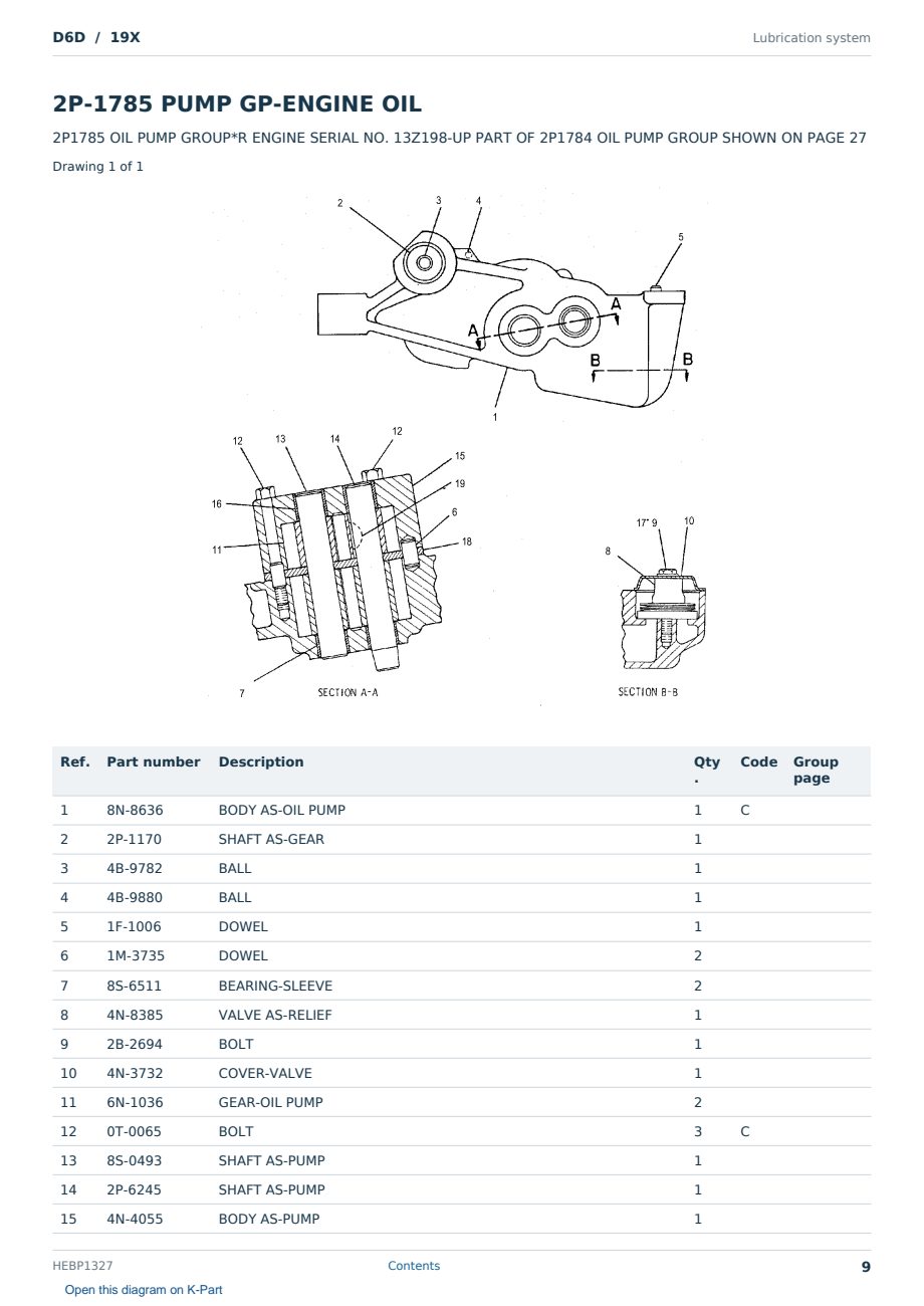 Caterpillar D6D S/N 19X Partsbook HEBP1327 (English) - sample page 9 of 10 Caterpillar D6D S/N 19X Partsbook HEBP1327 (English) - sample page 9 of 10
