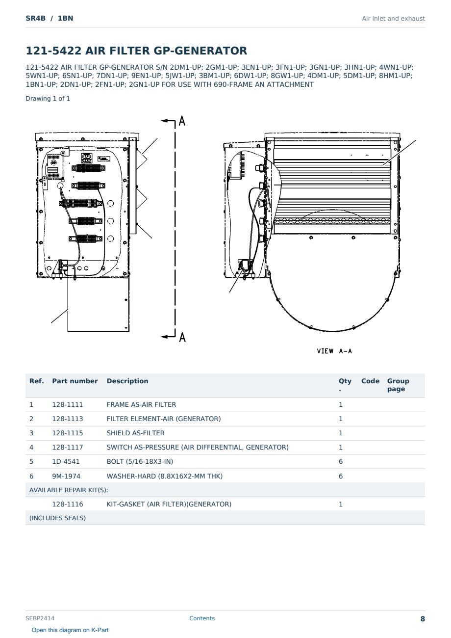 Caterpillar SR4B S/N 1BN Partsbook SEBP2414 (English) - sample page 8 of 10 Caterpillar SR4B S/N 1BN Partsbook SEBP2414 (English) - sample page 8 of 10