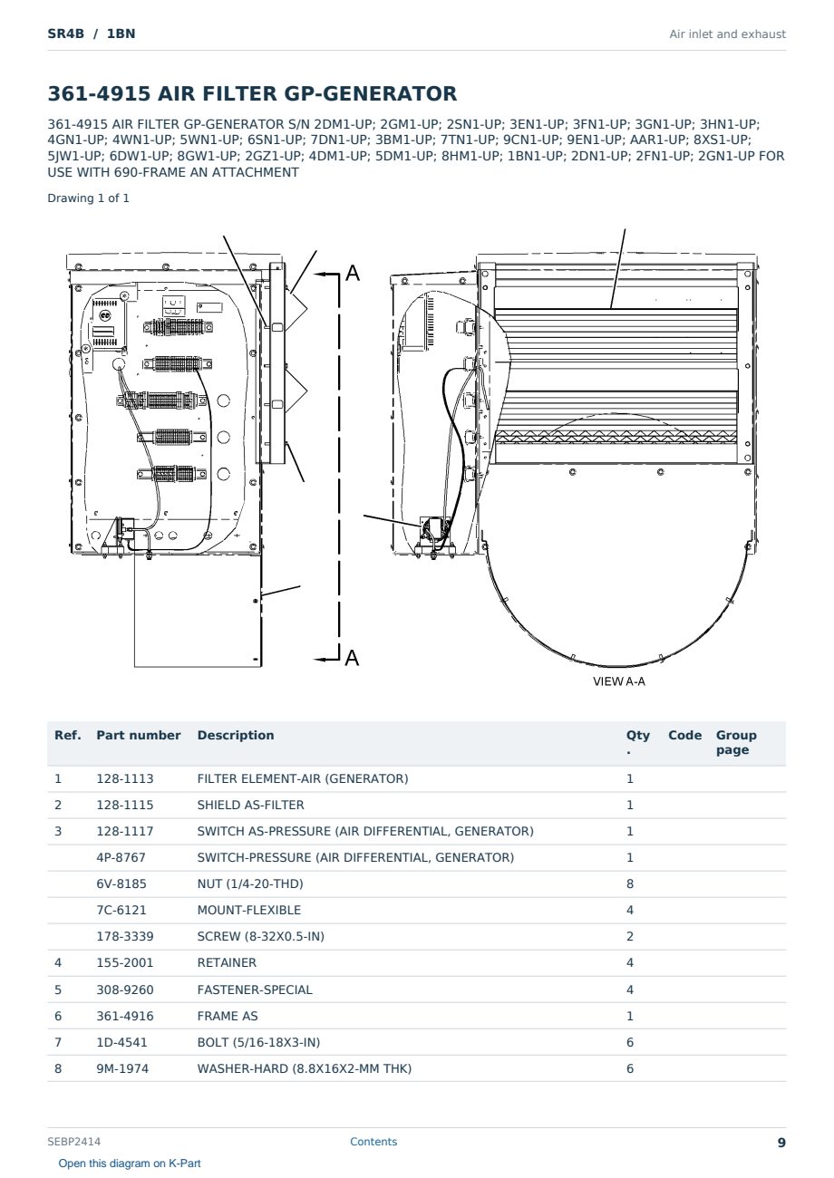 Caterpillar SR4B S/N 1BN Partsbook SEBP2414 (English) - sample page 9 of 10 Caterpillar SR4B S/N 1BN Partsbook SEBP2414 (English) - sample page 9 of 10