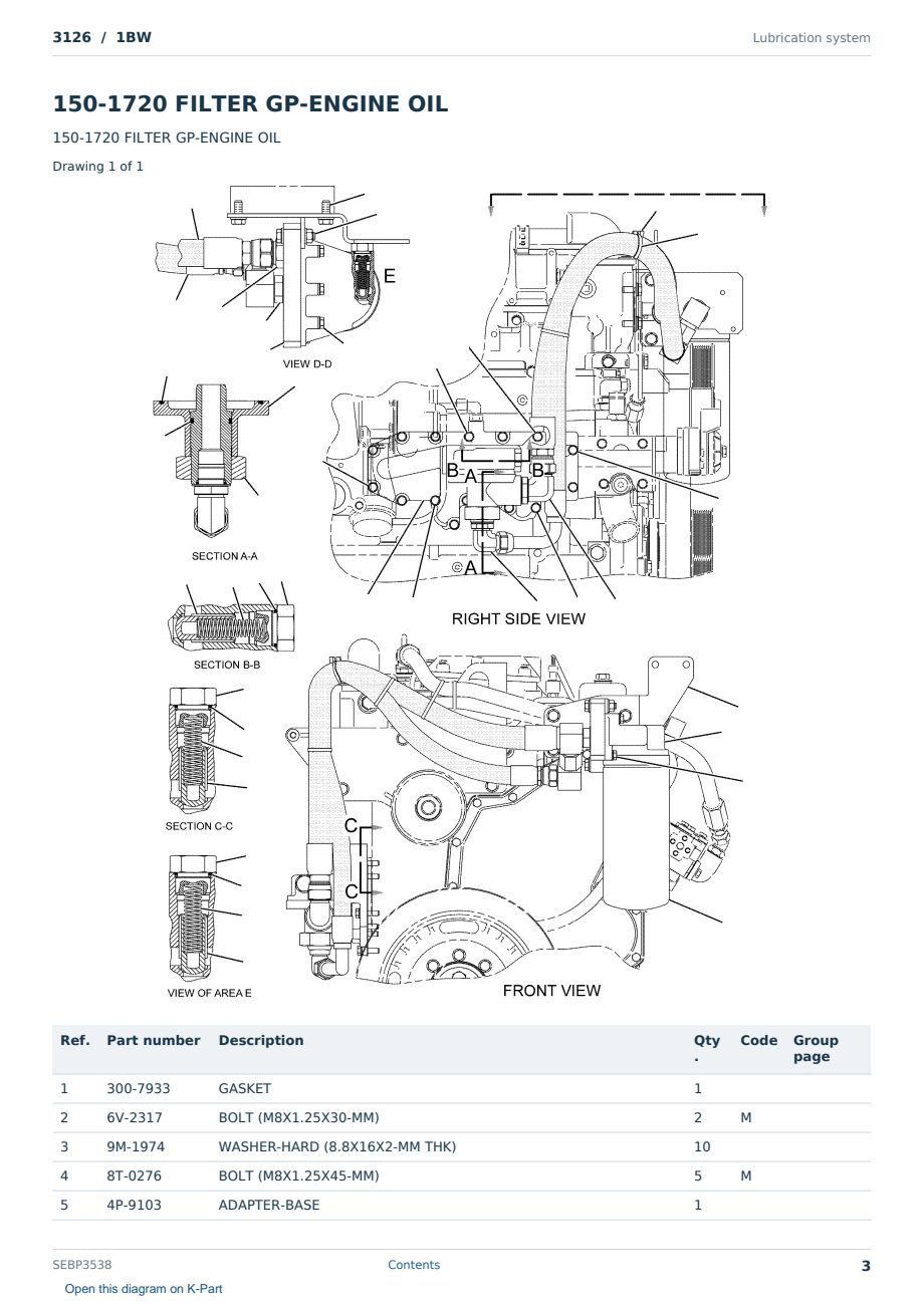 Caterpillar 3126 S/N 1BW Partsbook SEBP3538 (English) - sample page 3 of 10 Caterpillar 3126 S/N 1BW Partsbook SEBP3538 (English) - sample page 3 of 10
