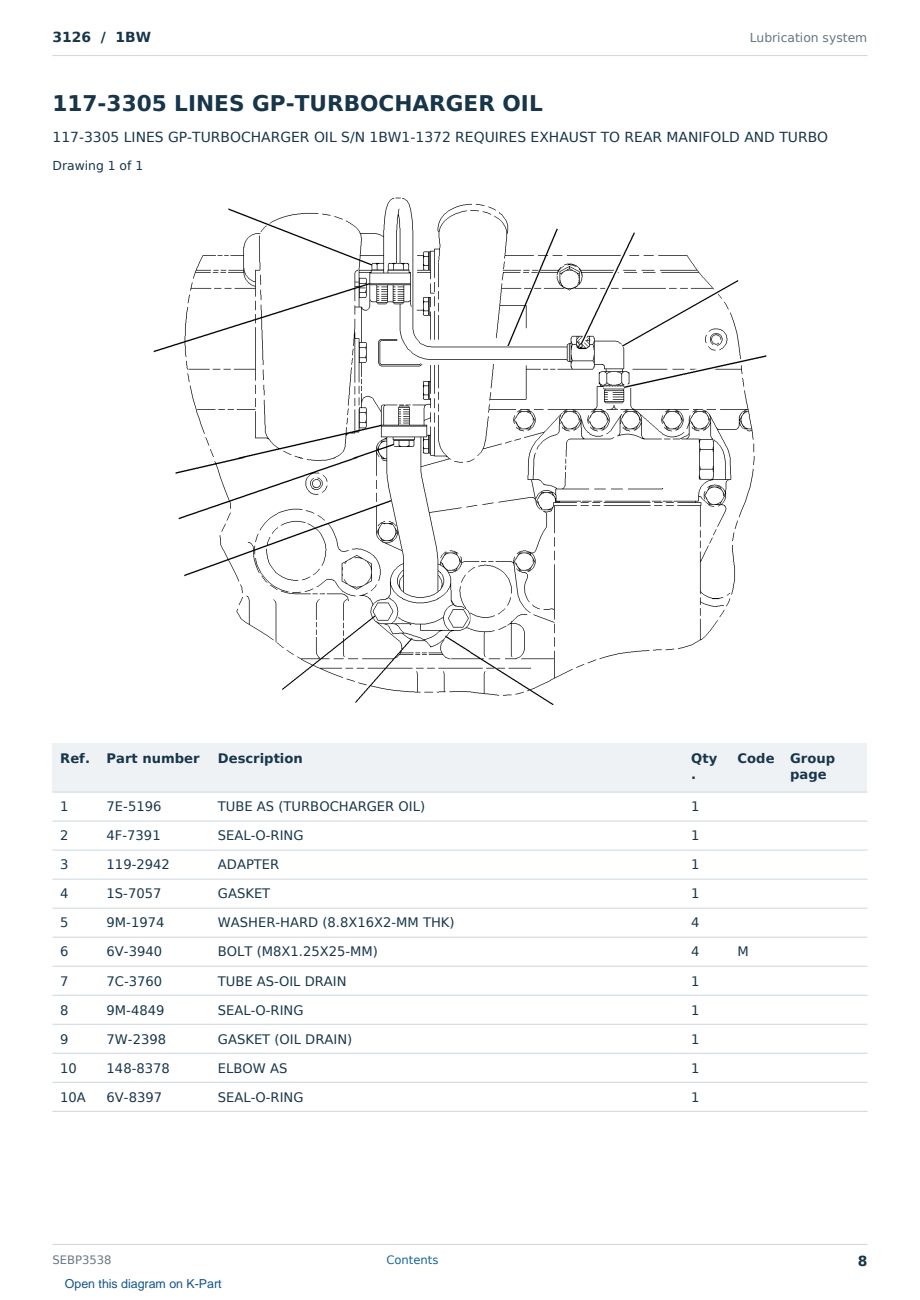 Caterpillar 3126 S/N 1BW Partsbook SEBP3538 (English) - sample page 8 of 10 Caterpillar 3126 S/N 1BW Partsbook SEBP3538 (English) - sample page 8 of 10