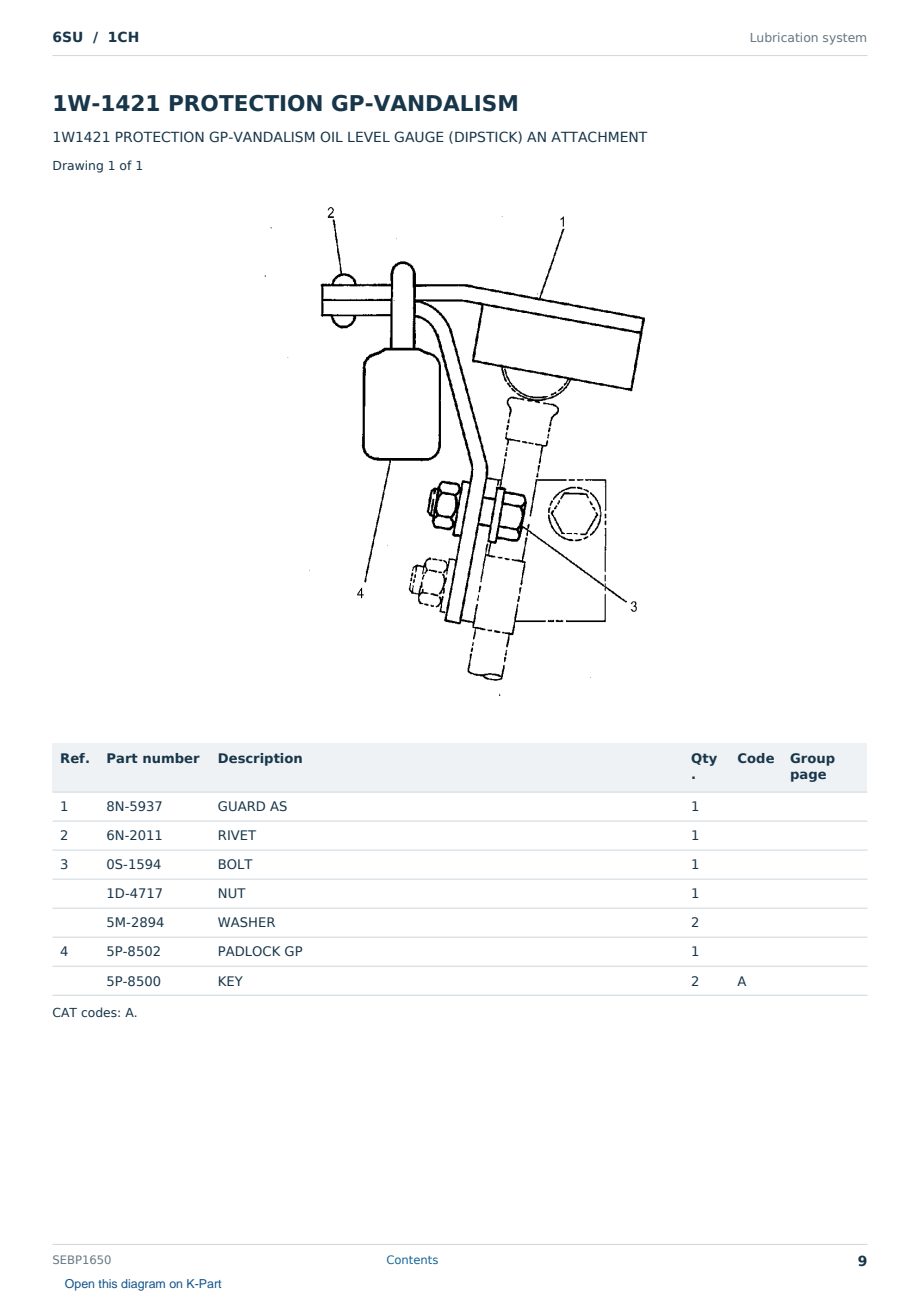 Caterpillar 6SU S/N 1CH Partsbook SEBP1650 (English) - sample page 9 of 10 Caterpillar 6SU S/N 1CH Partsbook SEBP1650 (English) - sample page 9 of 10