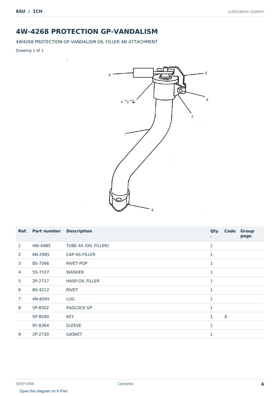 Caterpillar 6SU S/N 1CH Partsbook SEBP1898 (English) - sample page 4 of 10 Caterpillar 6SU S/N 1CH Partsbook SEBP1898 (English) - sample page 4 of 10
