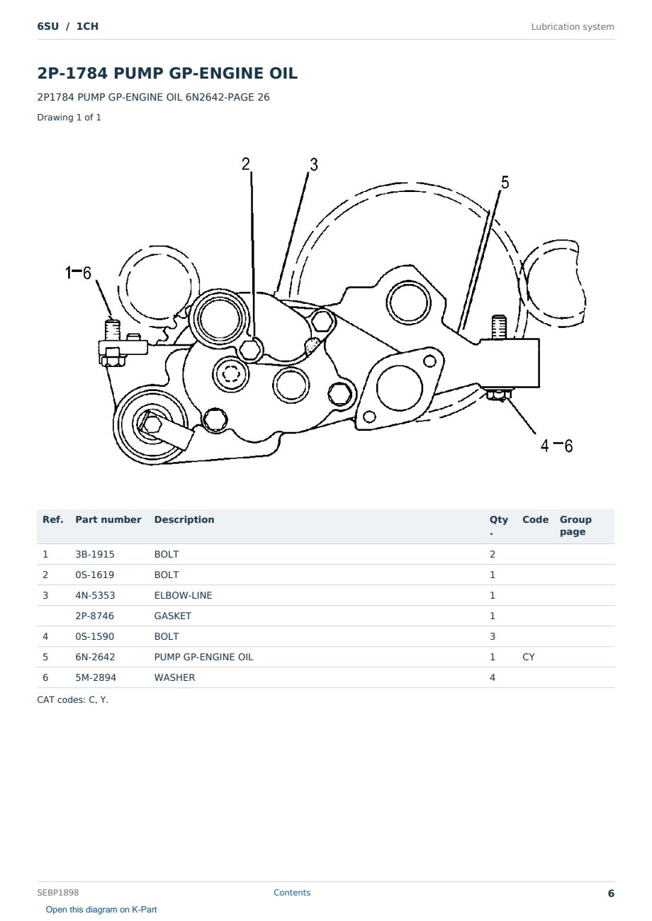 Caterpillar 6SU S/N 1CH Partsbook SEBP1898 (English) - sample page 6 of 10 Caterpillar 6SU S/N 1CH Partsbook SEBP1898 (English) - sample page 6 of 10