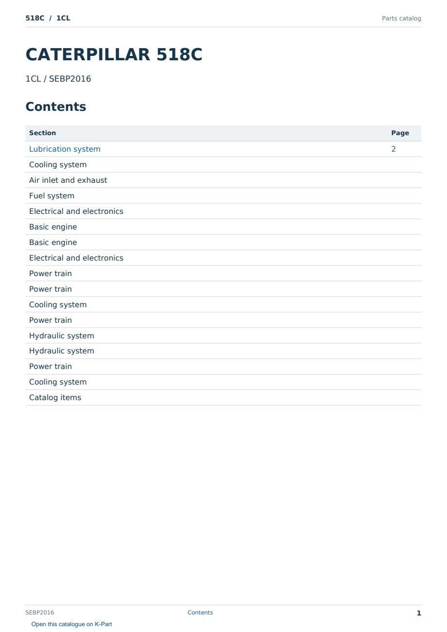 Caterpillar 518C S/N 1CL Partsbook SEBP2016 (English) - sample page 1 of 10 Caterpillar 518C S/N 1CL Partsbook SEBP2016 (English) - sample page 1 of 10