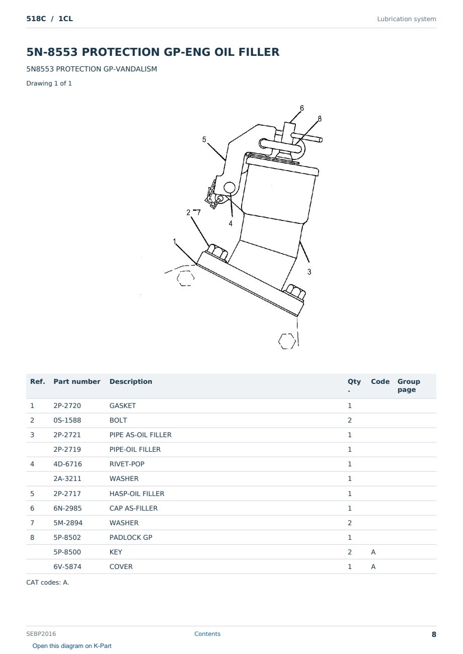 Caterpillar 518C S/N 1CL Partsbook SEBP2016 (English) - sample page 8 of 10 Caterpillar 518C S/N 1CL Partsbook SEBP2016 (English) - sample page 8 of 10