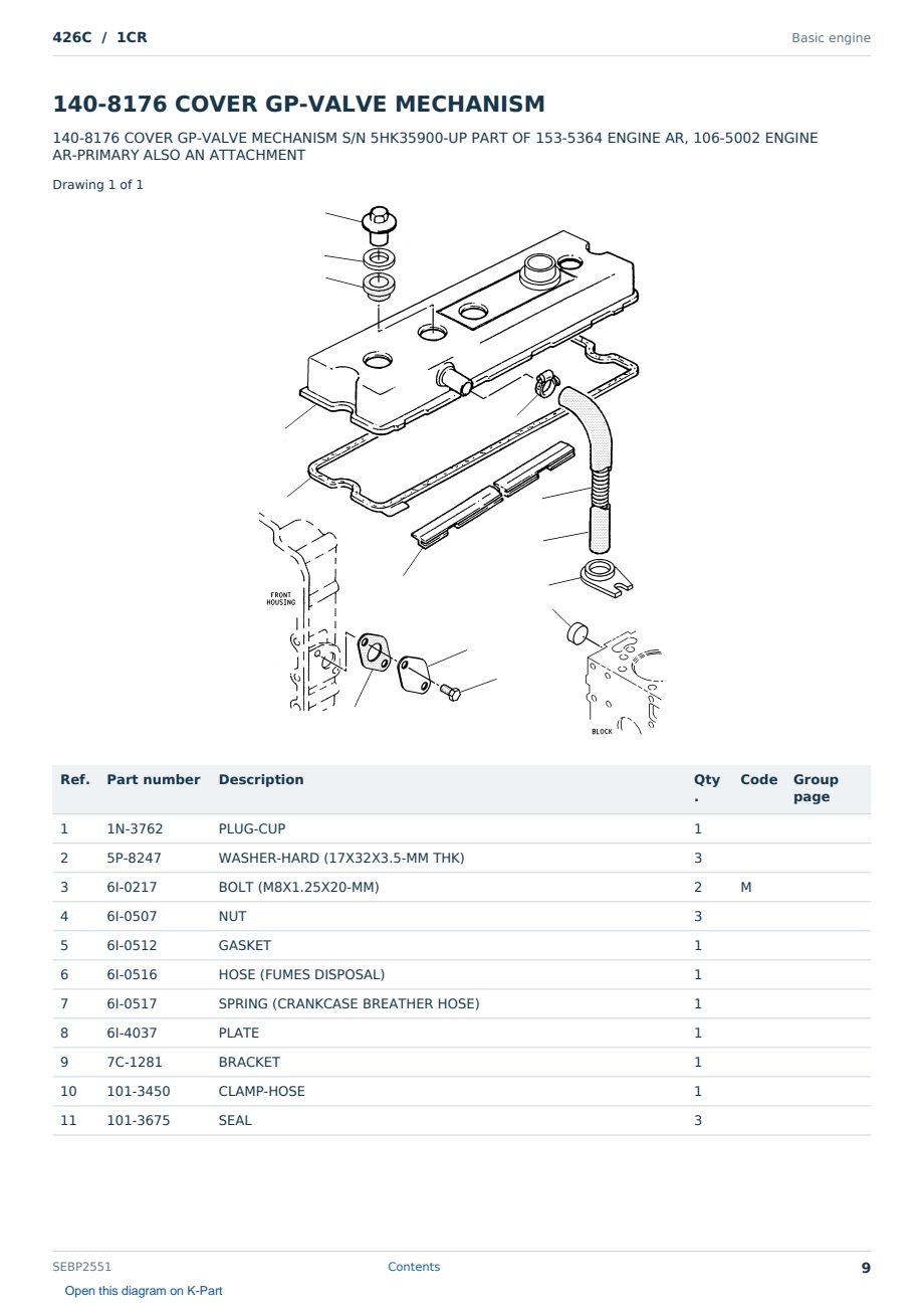 Caterpillar 426C S/N 1CR Partsbook SEBP2551 (English) - sample page 9 of 10 Caterpillar 426C S/N 1CR Partsbook SEBP2551 (English) - sample page 9 of 10