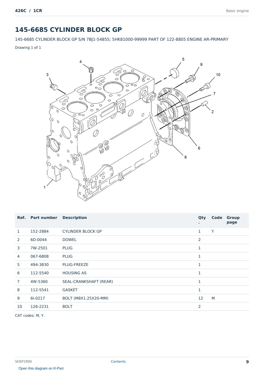 Caterpillar 426C S/N 1CR Partsbook SEBP2890 (English) - sample page 9 of 10 Caterpillar 426C S/N 1CR Partsbook SEBP2890 (English) - sample page 9 of 10