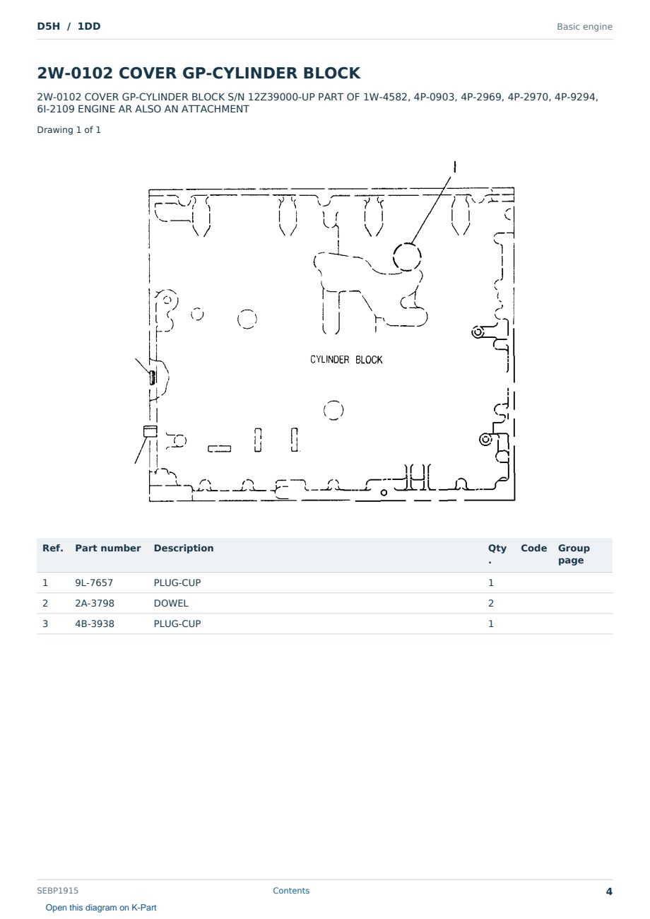 Caterpillar D5H S/N 1DD Partsbook SEBP1915 (English) - sample page 4 of 10 Caterpillar D5H S/N 1DD Partsbook SEBP1915 (English) - sample page 4 of 10
