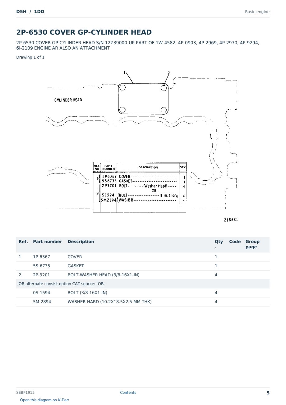 Caterpillar D5H S/N 1DD Partsbook SEBP1915 (English) - sample page 5 of 10 Caterpillar D5H S/N 1DD Partsbook SEBP1915 (English) - sample page 5 of 10