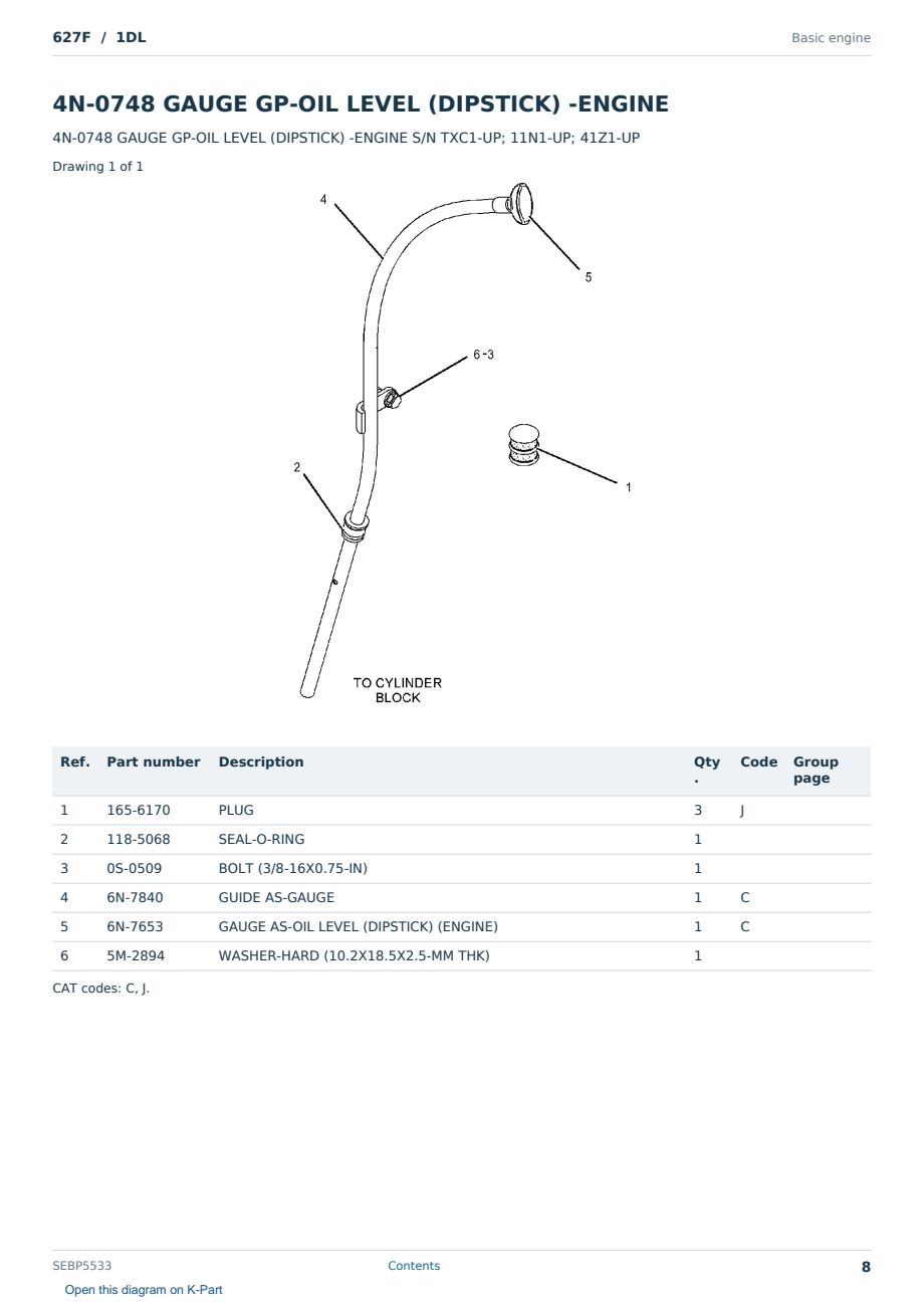 Caterpillar 627F S/N 1DL Partsbook SEBP5533 (English) - sample page 8 of 10 Caterpillar 627F S/N 1DL Partsbook SEBP5533 (English) - sample page 8 of 10