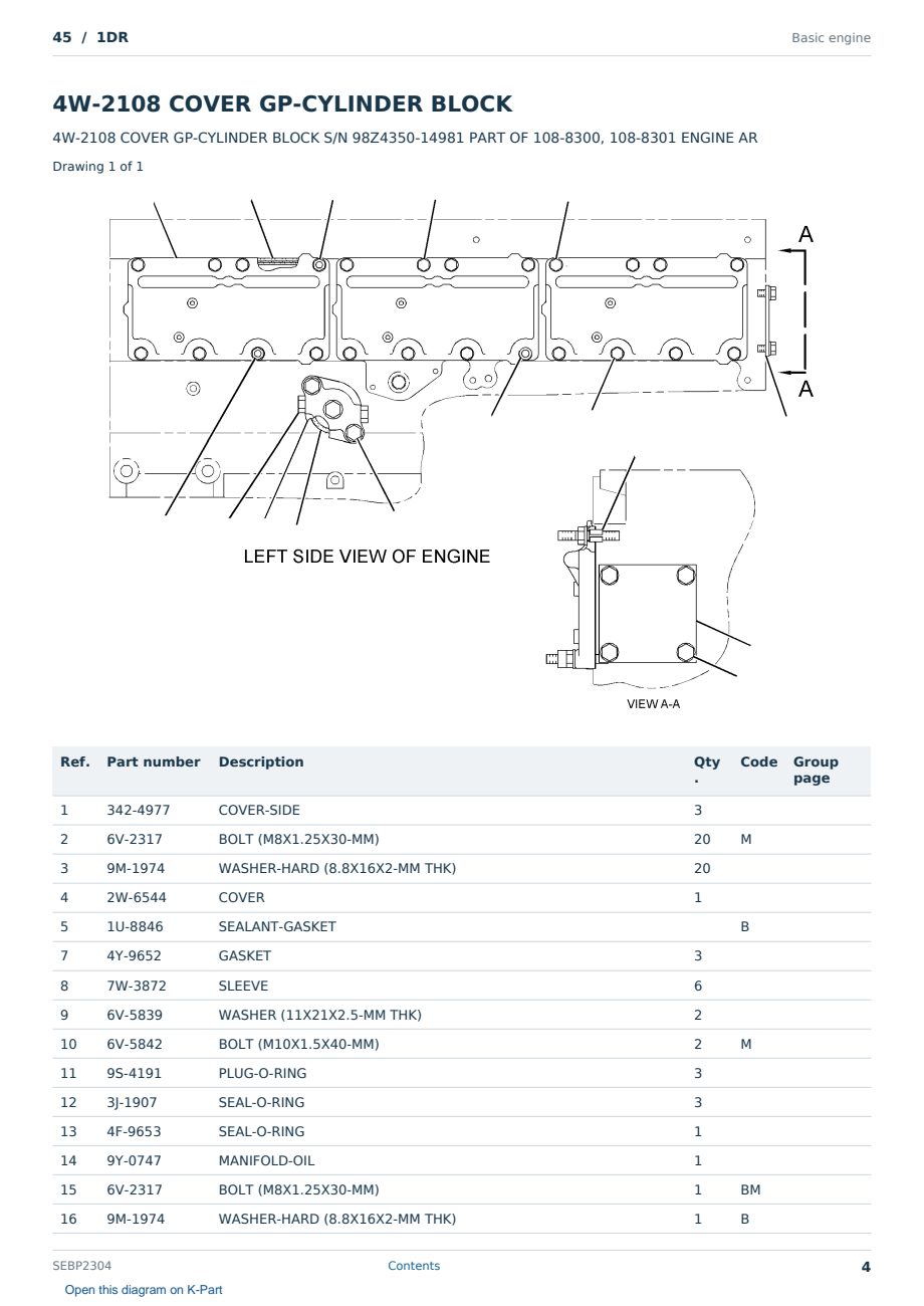 Caterpillar 45 S/N 1DR Partsbook SEBP2304 (English) - sample page 4 of 10 Caterpillar 45 S/N 1DR Partsbook SEBP2304 (English) - sample page 4 of 10