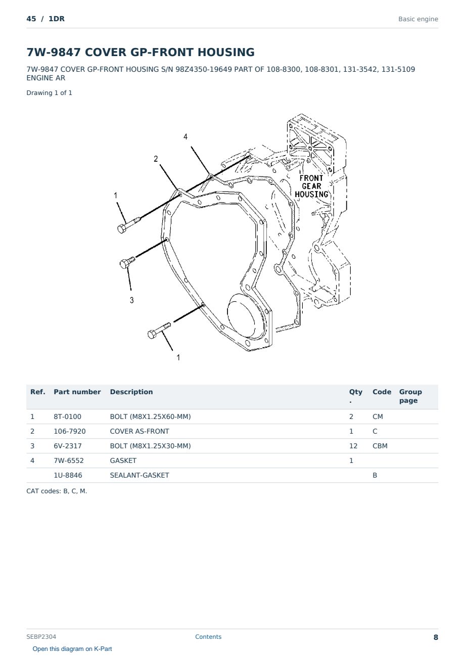 Caterpillar 45 S/N 1DR Partsbook SEBP2304 (English) - sample page 8 of 10 Caterpillar 45 S/N 1DR Partsbook SEBP2304 (English) - sample page 8 of 10