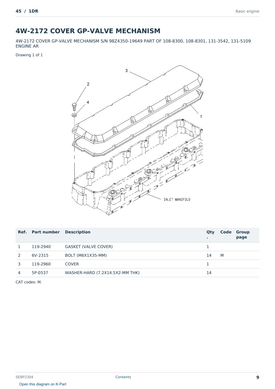 Caterpillar 45 S/N 1DR Partsbook SEBP2304 (English) - sample page 9 of 10 Caterpillar 45 S/N 1DR Partsbook SEBP2304 (English) - sample page 9 of 10