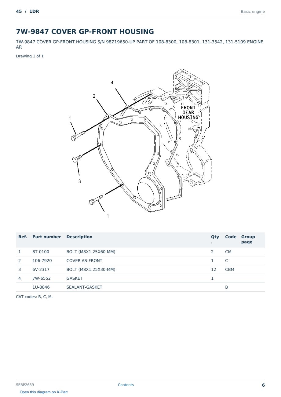 Caterpillar 45 S/N 1DR Partsbook SEBP2659 (English) - sample page 6 of 10 Caterpillar 45 S/N 1DR Partsbook SEBP2659 (English) - sample page 6 of 10