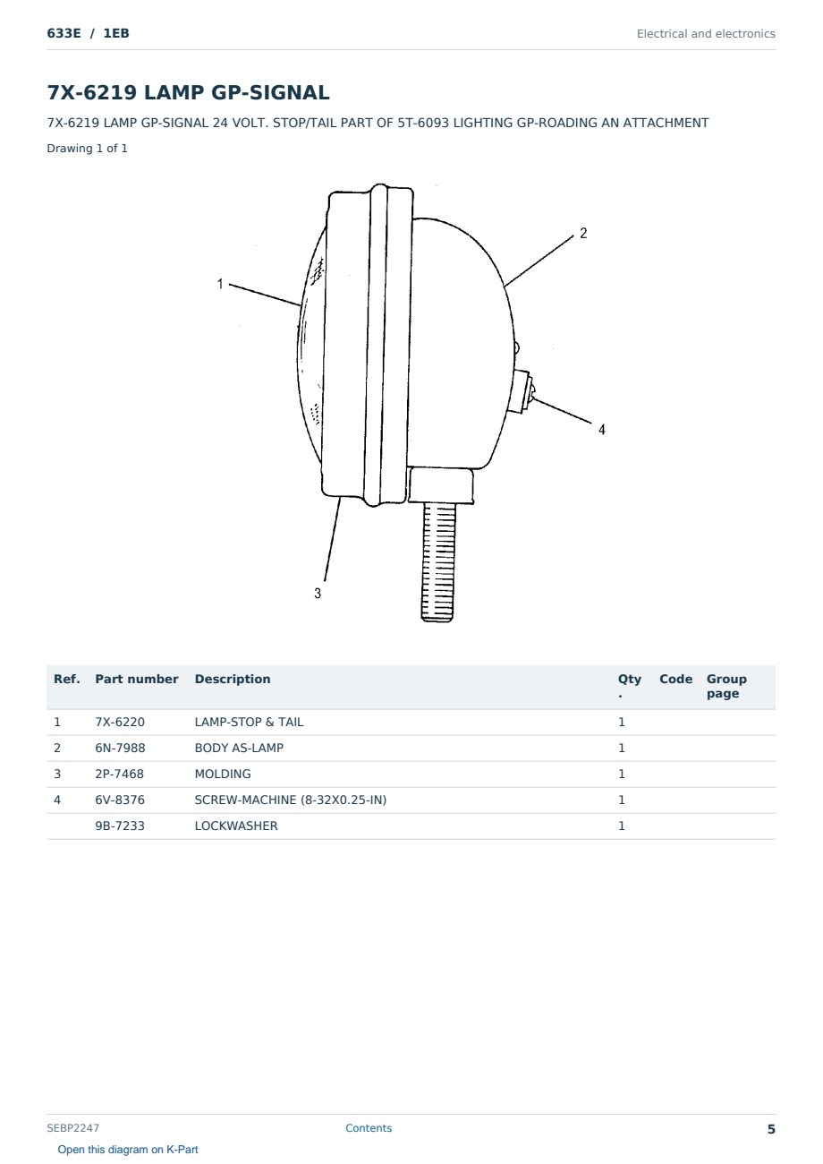 Caterpillar 633E S/N 1EB Partsbook SEBP2247 (English) - sample page 5 of 10 Caterpillar 633E S/N 1EB Partsbook SEBP2247 (English) - sample page 5 of 10