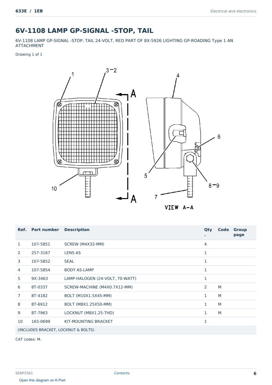 Caterpillar 633E S/N 1EB Partsbook SEBP2561 (English) - sample page 6 of 10 Caterpillar 633E S/N 1EB Partsbook SEBP2561 (English) - sample page 6 of 10