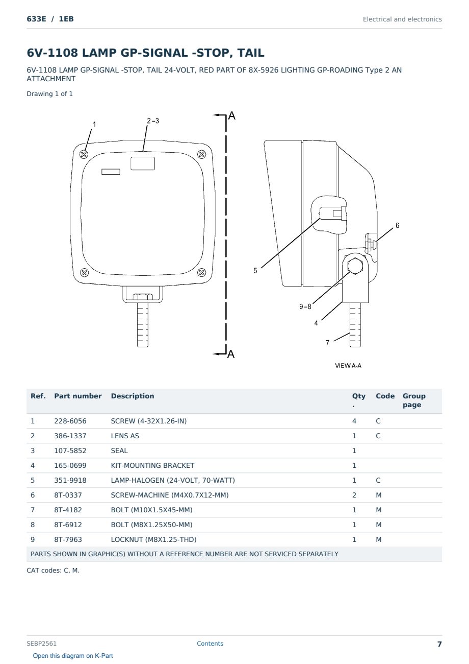 Caterpillar 633E S/N 1EB Partsbook SEBP2561 (English) - sample page 7 of 10 Caterpillar 633E S/N 1EB Partsbook SEBP2561 (English) - sample page 7 of 10