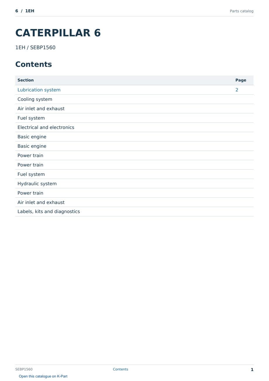 Caterpillar 6 S/N 1EH Partsbook SEBP1560 (English) - sample page 1 of 10 Caterpillar 6 S/N 1EH Partsbook SEBP1560 (English) - sample page 1 of 10