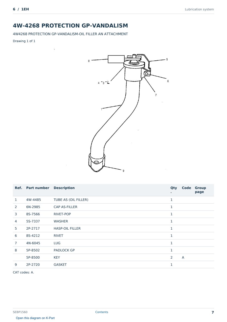 Caterpillar 6 S/N 1EH Partsbook SEBP1560 (English) - sample page 7 of 10 Caterpillar 6 S/N 1EH Partsbook SEBP1560 (English) - sample page 7 of 10