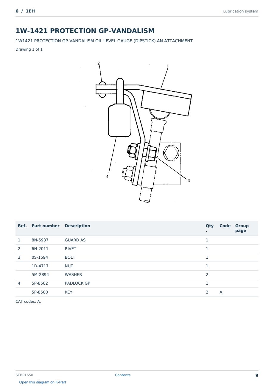 Caterpillar 6 S/N 1EH Partsbook SEBP1650 (English) - sample page 9 of 10 Caterpillar 6 S/N 1EH Partsbook SEBP1650 (English) - sample page 9 of 10
