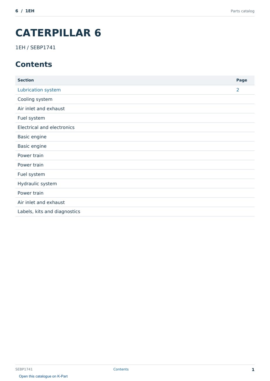 Caterpillar 6 S/N 1EH Partsbook SEBP1741 (English) - sample page 1 of 10 Caterpillar 6 S/N 1EH Partsbook SEBP1741 (English) - sample page 1 of 10
