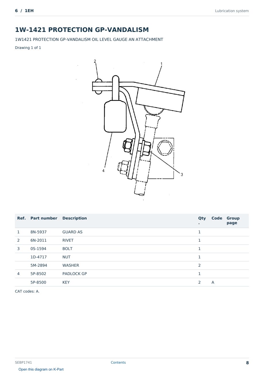 Caterpillar 6 S/N 1EH Partsbook SEBP1741 (English) - sample page 8 of 10 Caterpillar 6 S/N 1EH Partsbook SEBP1741 (English) - sample page 8 of 10