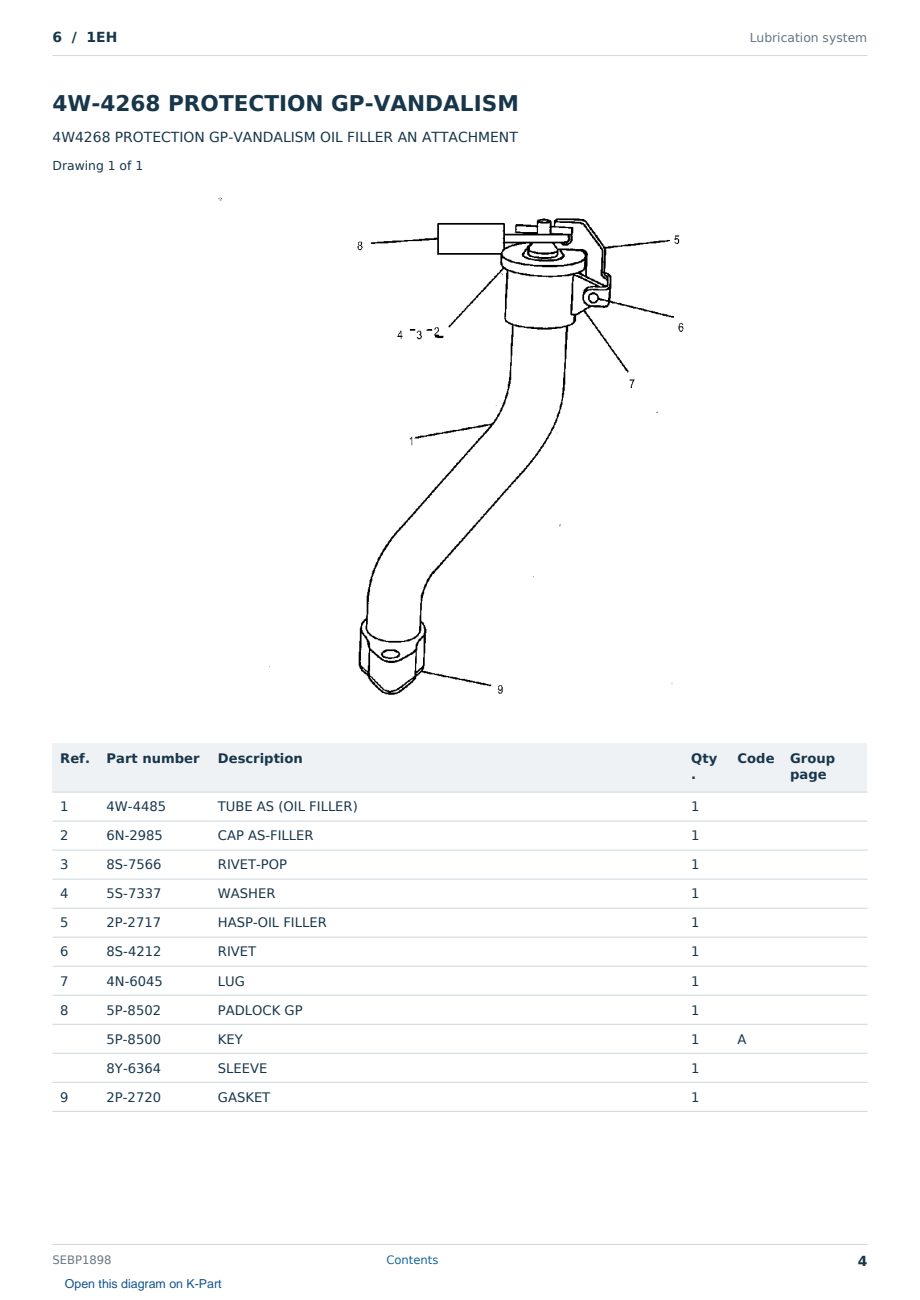 Caterpillar 6 S/N 1EH Partsbook SEBP1898 (English) - sample page 4 of 10 Caterpillar 6 S/N 1EH Partsbook SEBP1898 (English) - sample page 4 of 10