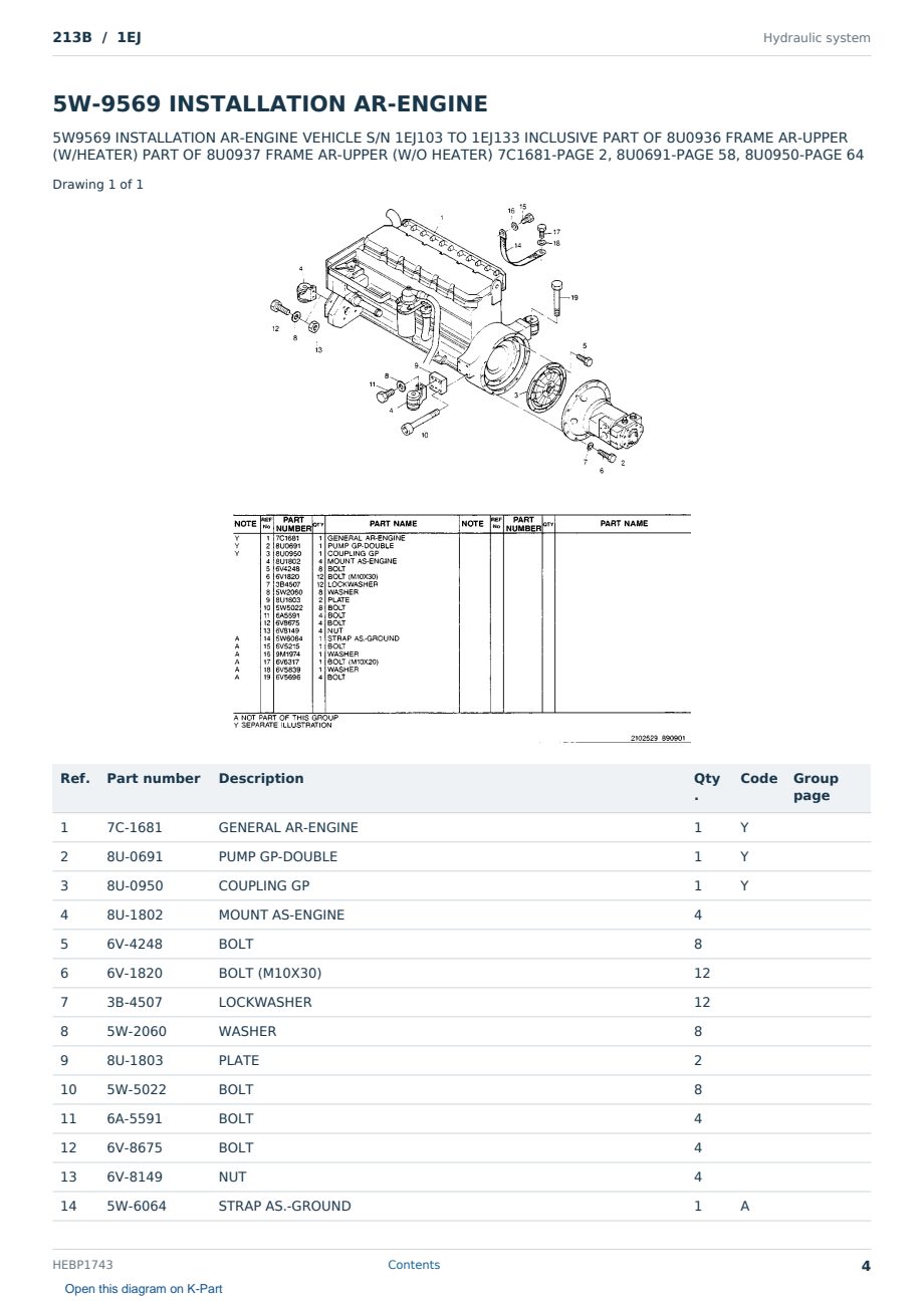 Caterpillar 213B S/N 1EJ Partsbook HEBP1743 (English) - sample page 4 of 10 Caterpillar 213B S/N 1EJ Partsbook HEBP1743 (English) - sample page 4 of 10