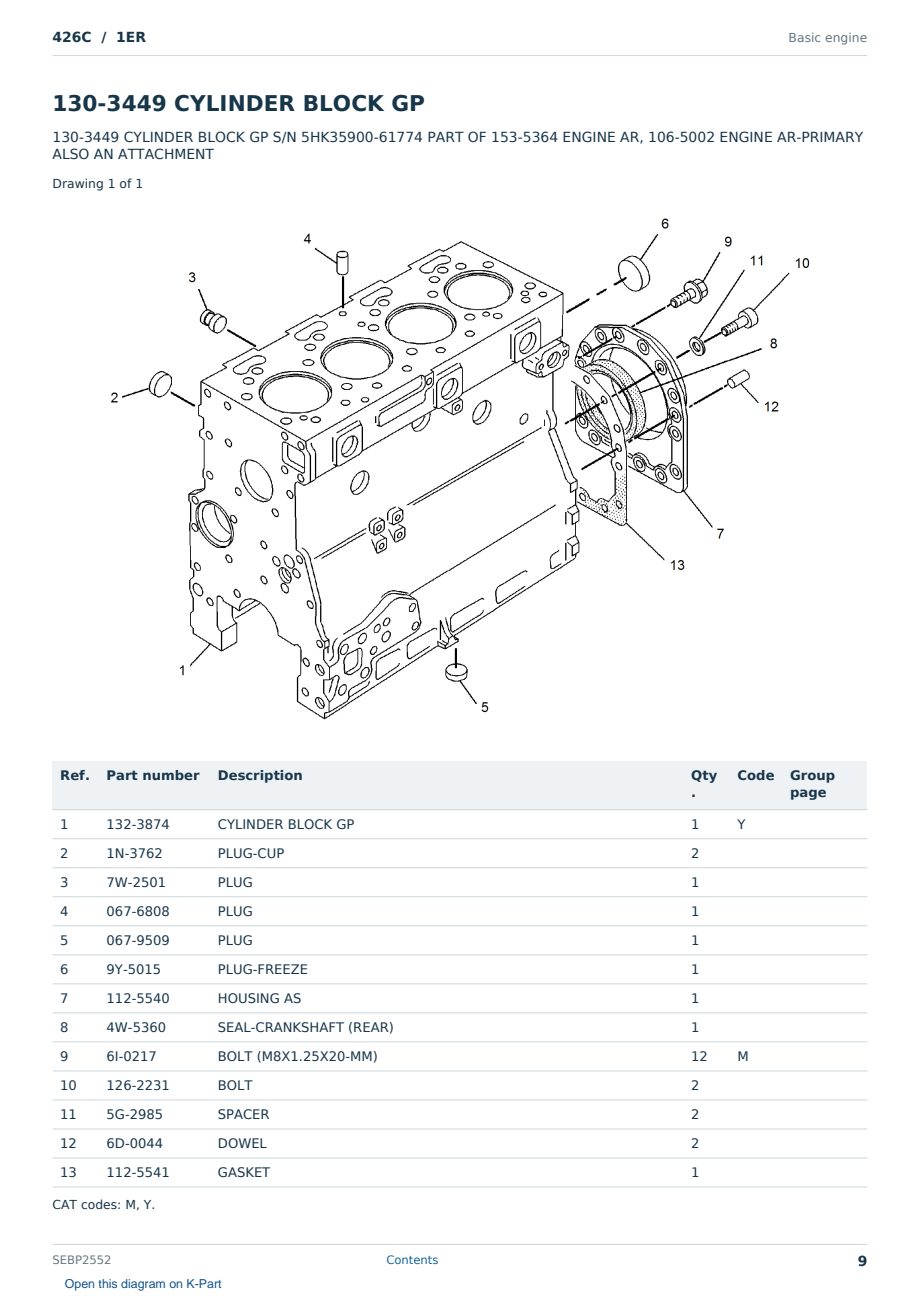 Caterpillar 426C S/N 1ER Partsbook SEBP2552 (English) - sample page 9 of 10 Caterpillar 426C S/N 1ER Partsbook SEBP2552 (English) - sample page 9 of 10